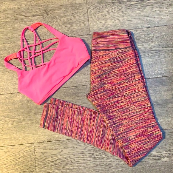 ZELLA pink multicolor striped yoga leggings XS full length compression like new - Picture 6 of 11